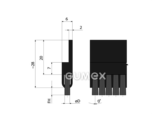 Profil mit Bürste 3002, 35x6mm, Bürstenlänge 7mm, Ø 0,15mm, Neigung 0°, TPE/PA6, -20°C/+100°C, 